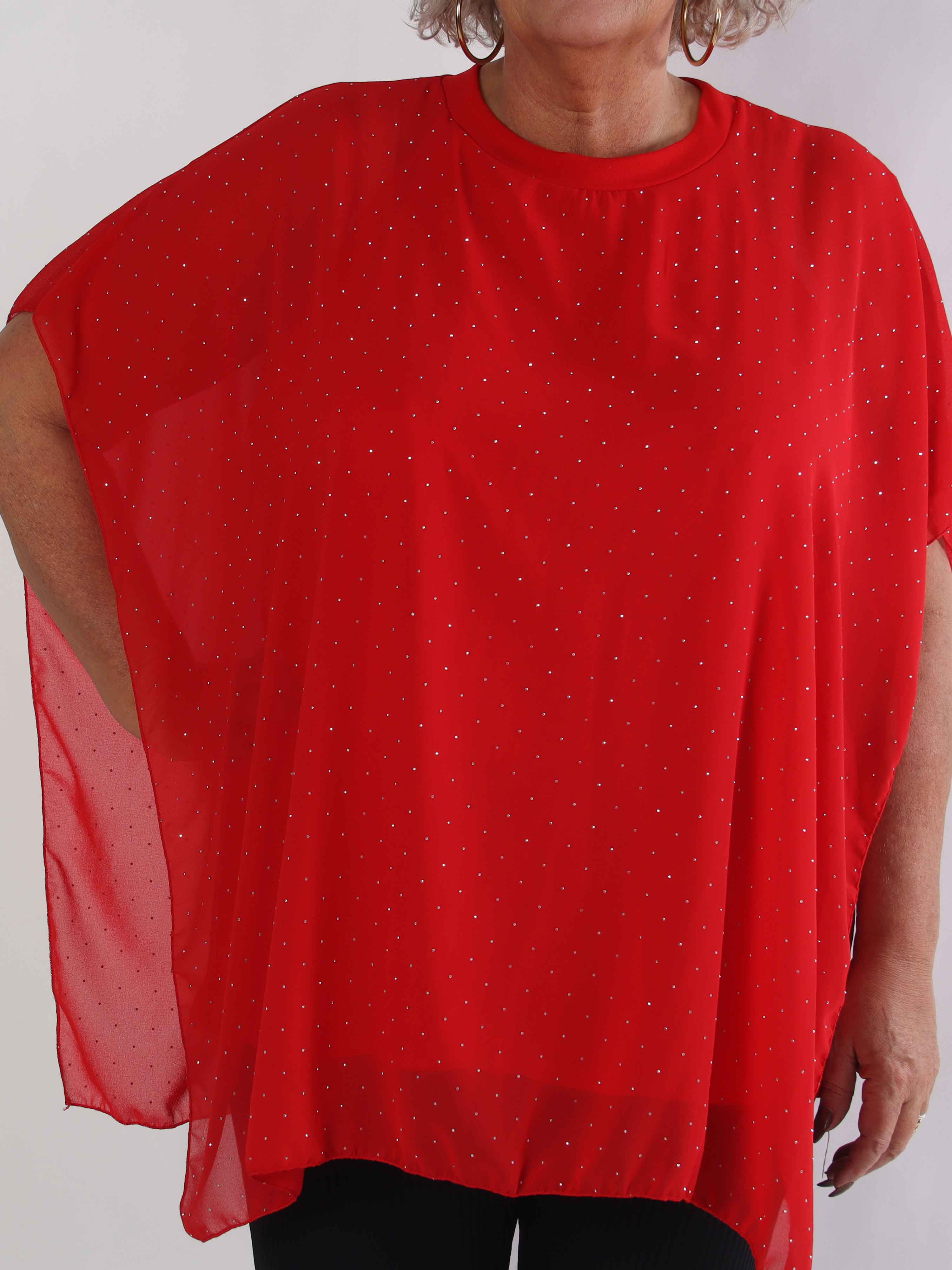 Alpha - Sød plus size tunikakjole med et chiffonlag med skinnende sten